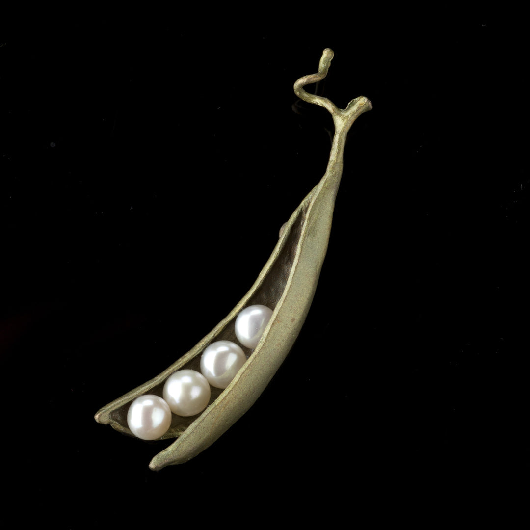 Erbsenschote - Brosche - 4 Perlen