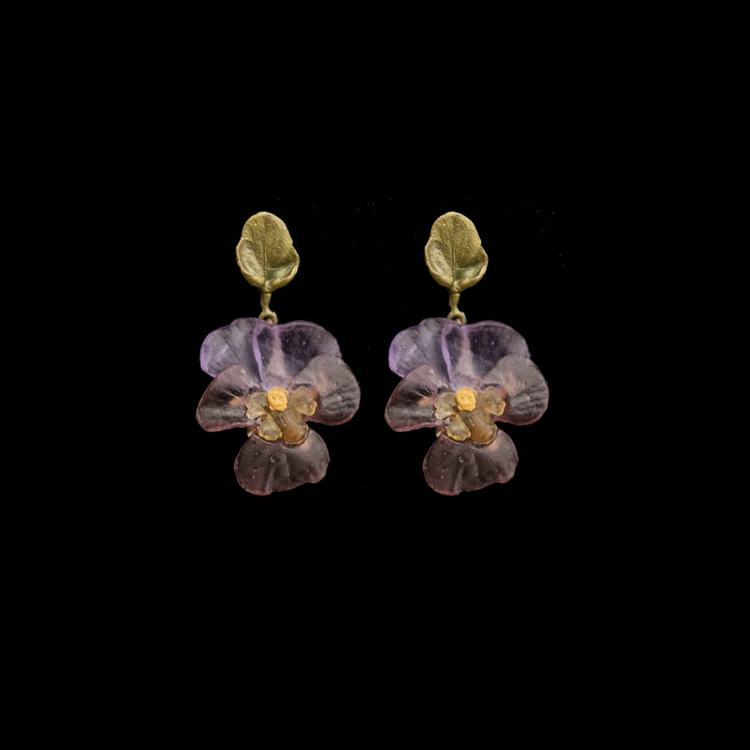 Stiefmütterchen Ohrstecker - Kleine Blüten mit Blatt
