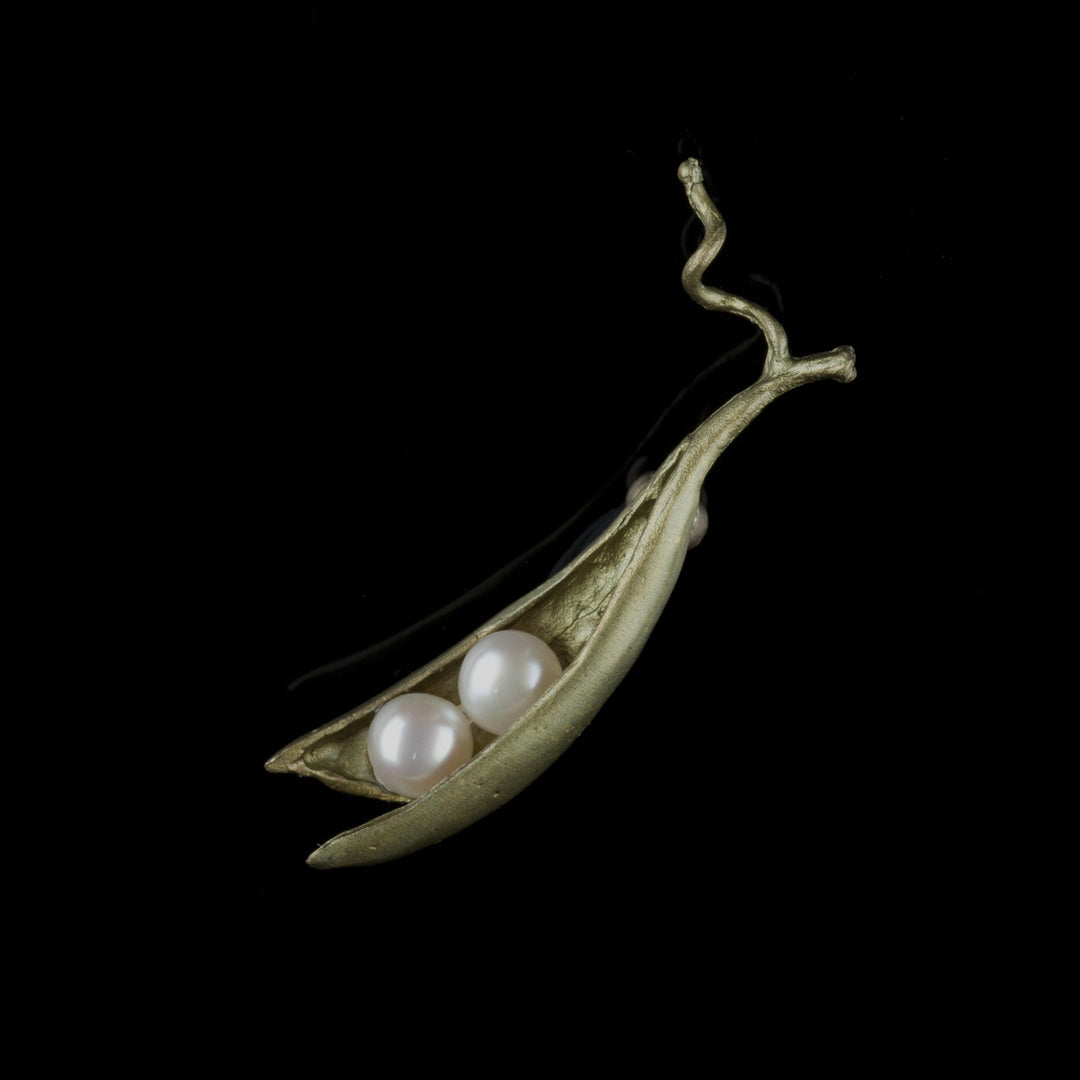 Erbsenschote - Brosche - 2 Perlen