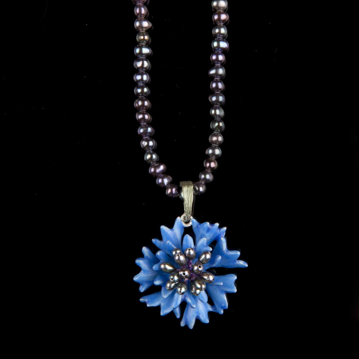 Blaue Kornblume - Perlenkette mit Anhänger