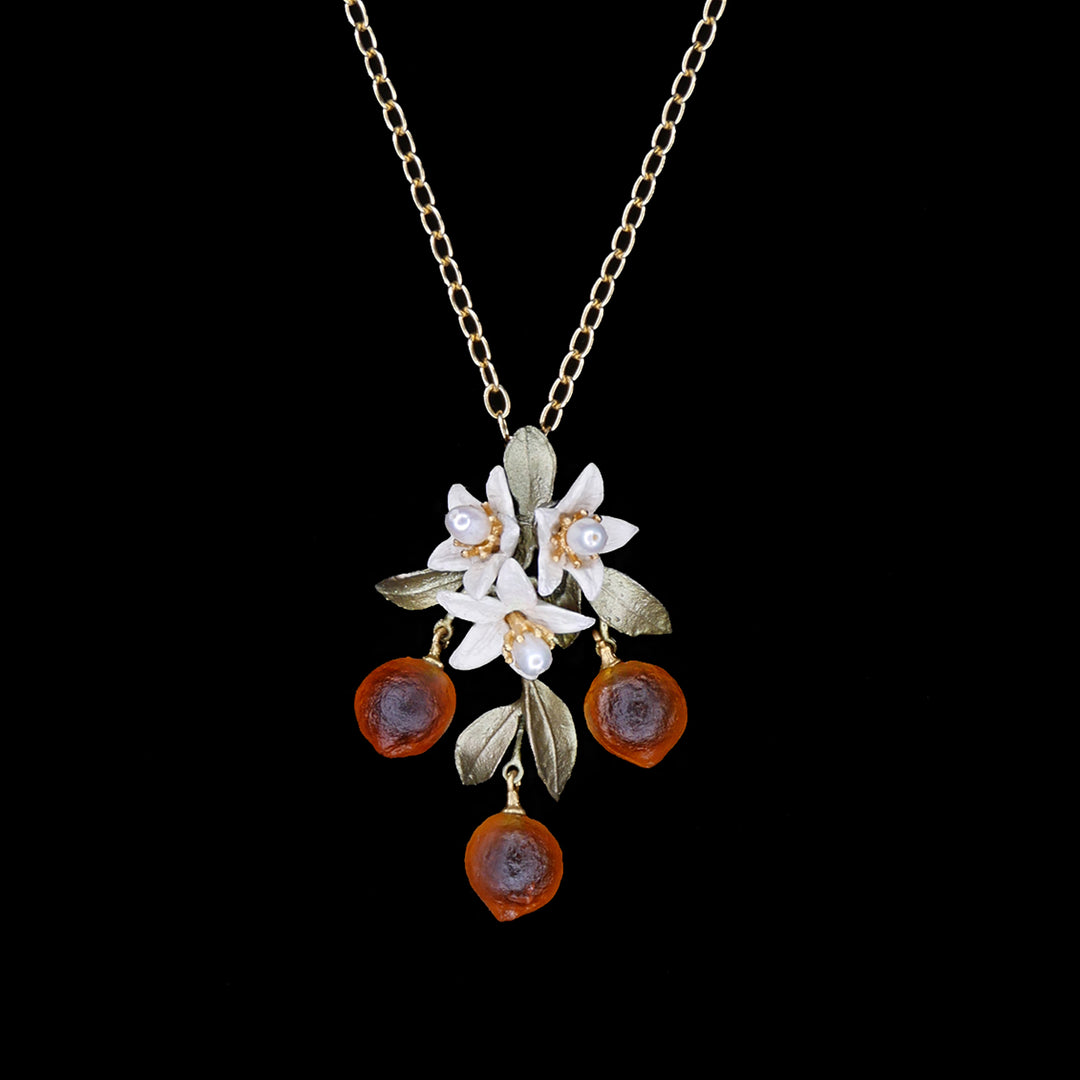 Orange - Kette mit Anhänger Blüten & Frucht
