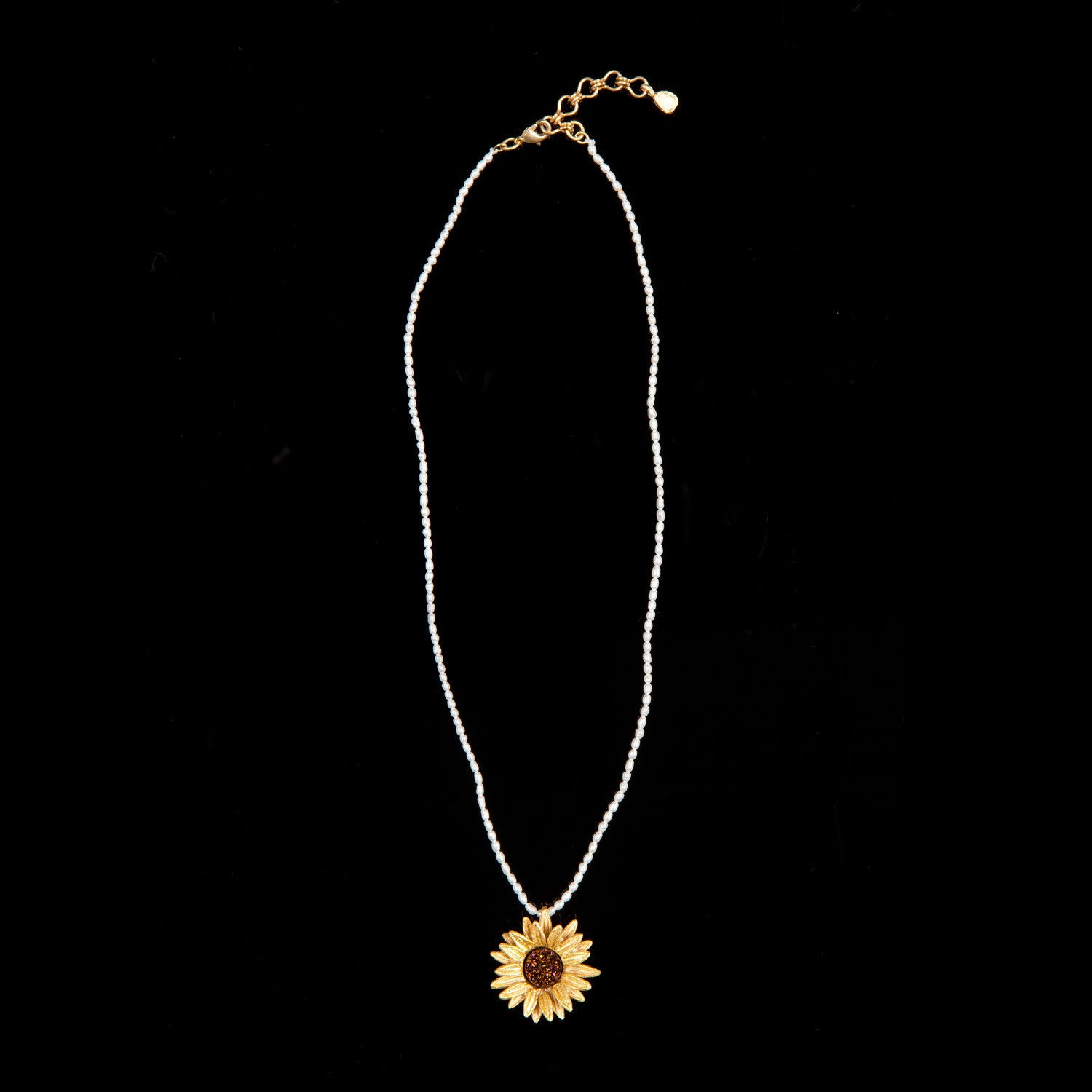 Sonnenblumen Kette mit Anhänger - Weiße Perlen